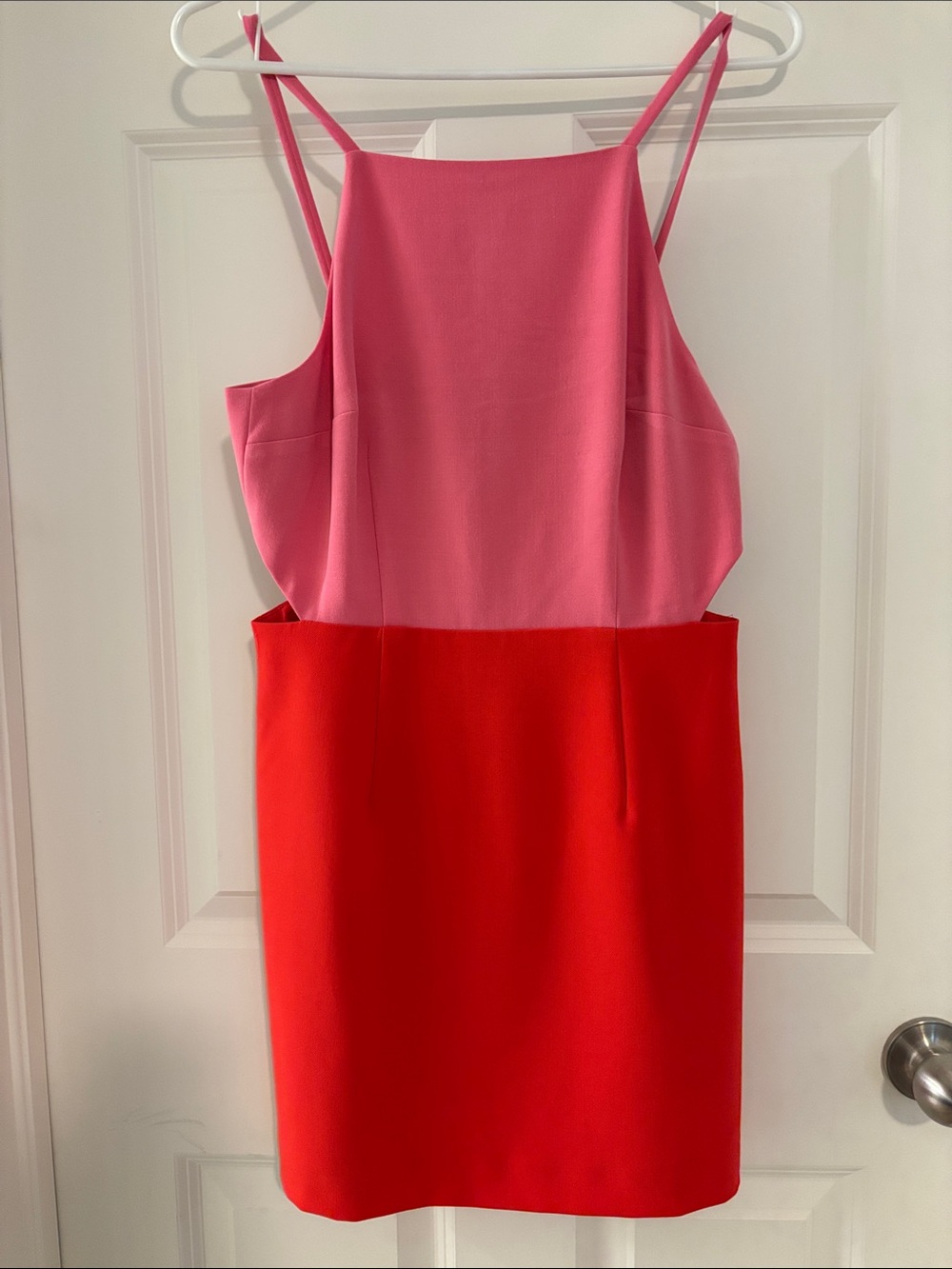 French Connection Cutout Bubblegum Pink and Red Colorblock Mini Dress